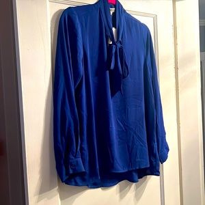 NWT Pleione blue blouse with tie neck size large